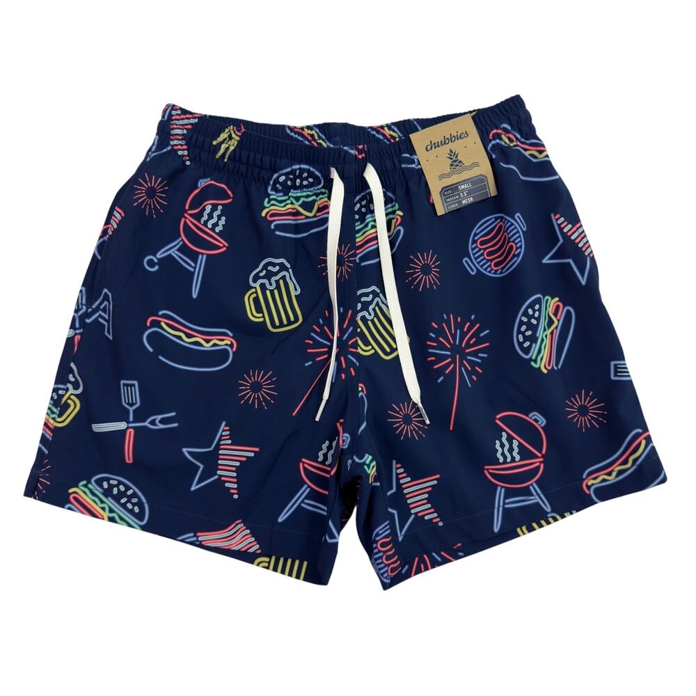 Chubbies Swim Trunks Mens Small Blue Patriotic Lights  5.5" USA BBQ Beer NWT